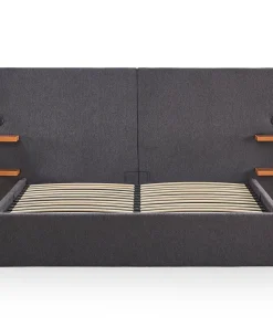 Lit-coffre complet avec tablettes et ports USB intégrés Lukas 160x200cm Tissu Gris