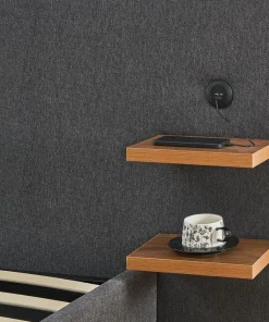 Lit-coffre complet avec tablettes et ports USB intégrés Lukas 160x200cm Tissu Gris