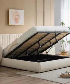 Lit-coffre complet avec tête de lit modulable Cocon 180x200cm Tissu Beige