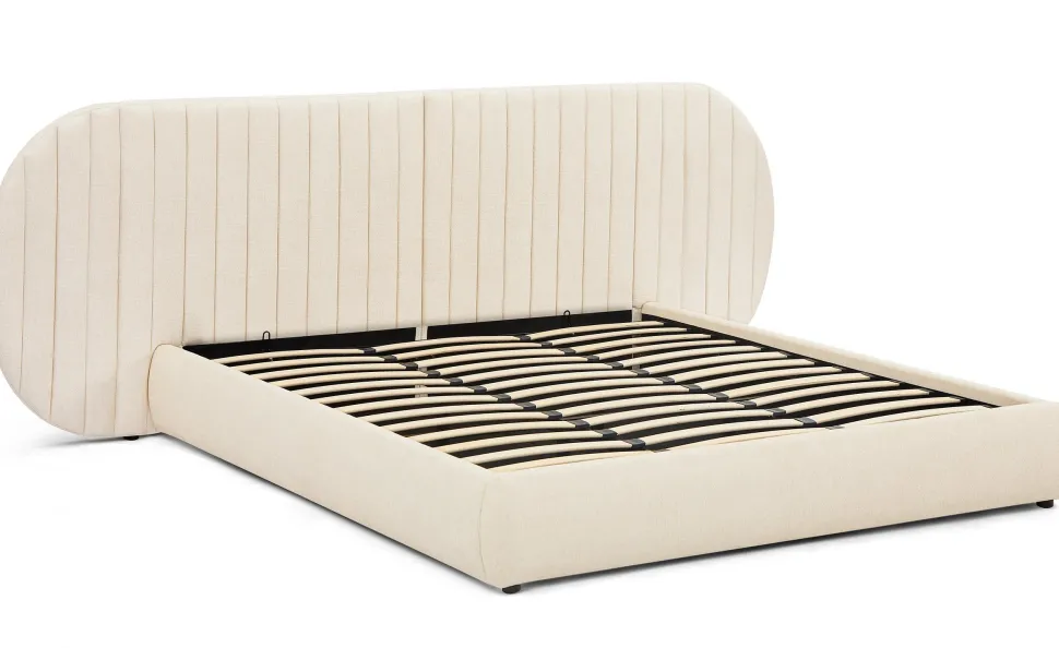 Lit-coffre complet avec tête de lit modulable Cocon 180x200cm Tissu Beige