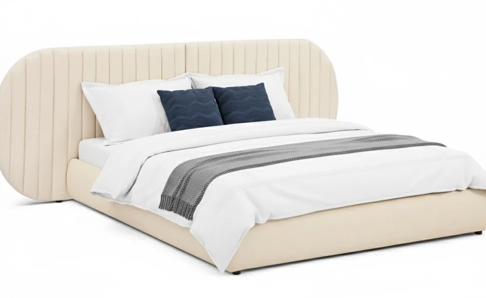 Lit-coffre complet avec tête de lit modulable Cocon 180x200cm Tissu Beige