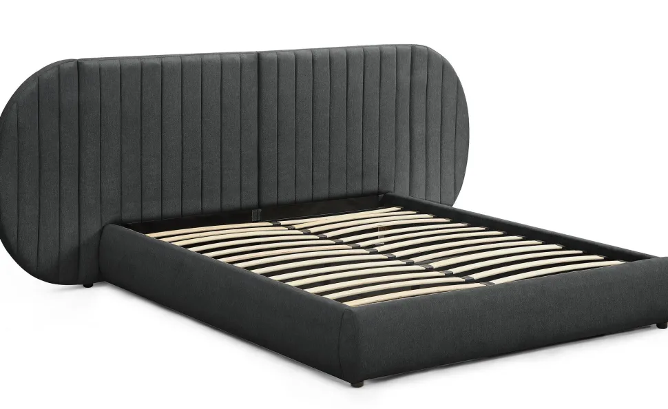 Lit-coffre complet avec tête de lit modulable Cocon 160x200cm Tissu Gris foncé