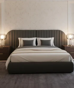 Lit-coffre complet avec tête de lit modulable Cocon 160x200cm Tissu Gris foncé