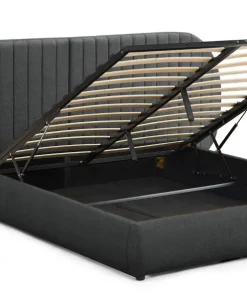 Lit-coffre complet avec tête de lit modulable Cocon 160x200cm Tissu Gris foncé
