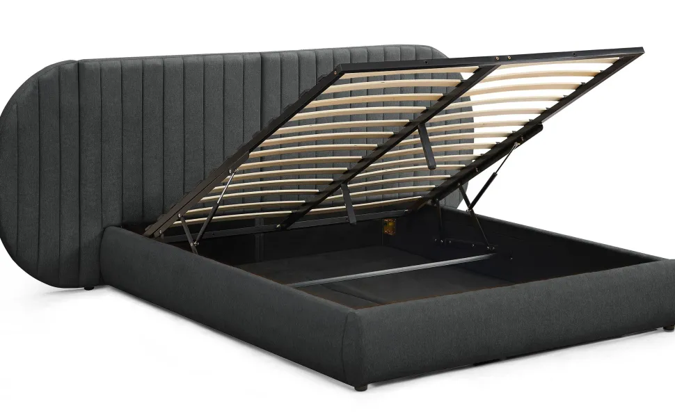 Lit-coffre complet avec tête de lit modulable Cocon 160x200cm Tissu Gris foncé