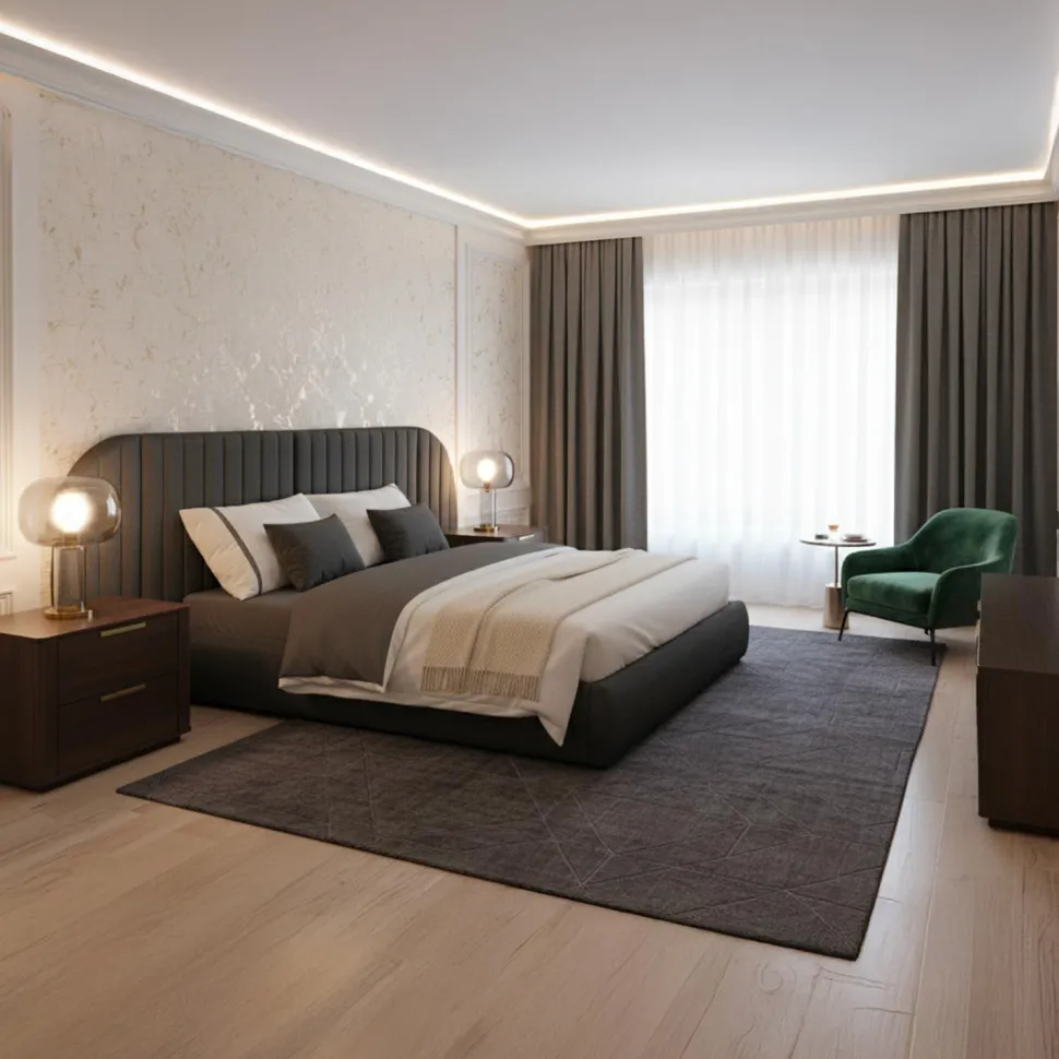 Lit-coffre complet avec tête de lit modulable Cocon 160x200cm Tissu Gris foncé