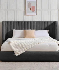 Lit-coffre complet avec tête de lit modulable Cocon 160x200cm Tissu Gris foncé