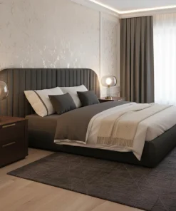 Lit-coffre complet avec tête de lit modulable Cocon 160x200cm Tissu Gris foncé
