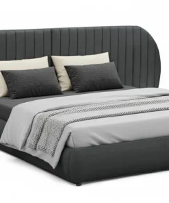 Lit-coffre complet avec tête de lit modulable Cocon 180x200cm Tissu Gris foncé