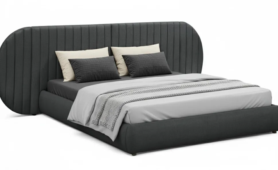Lit-coffre complet avec tête de lit modulable Cocon 180x200cm Tissu Gris foncé