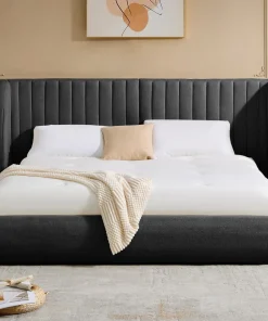 Lit-coffre complet avec tête de lit modulable Cocon 180x200cm Tissu Gris foncé