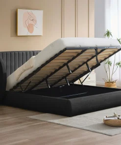 Lit-coffre complet avec tête de lit modulable Cocon 180x200cm Tissu Gris foncé
