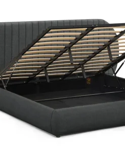 Lit-coffre complet avec tête de lit modulable Cocon 180x200cm Tissu Gris foncé