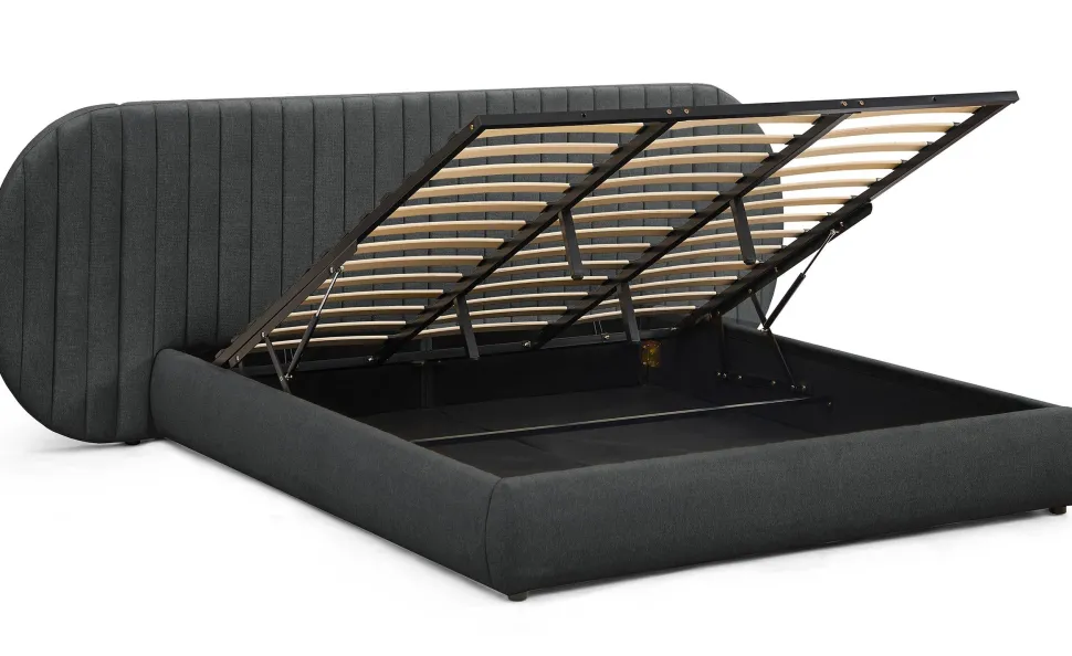 Lit-coffre complet avec tête de lit modulable Cocon 180x200cm Tissu Gris foncé