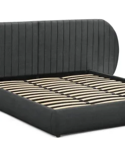 Lit-coffre complet avec tête de lit modulable Cocon 180x200cm Tissu Gris foncé