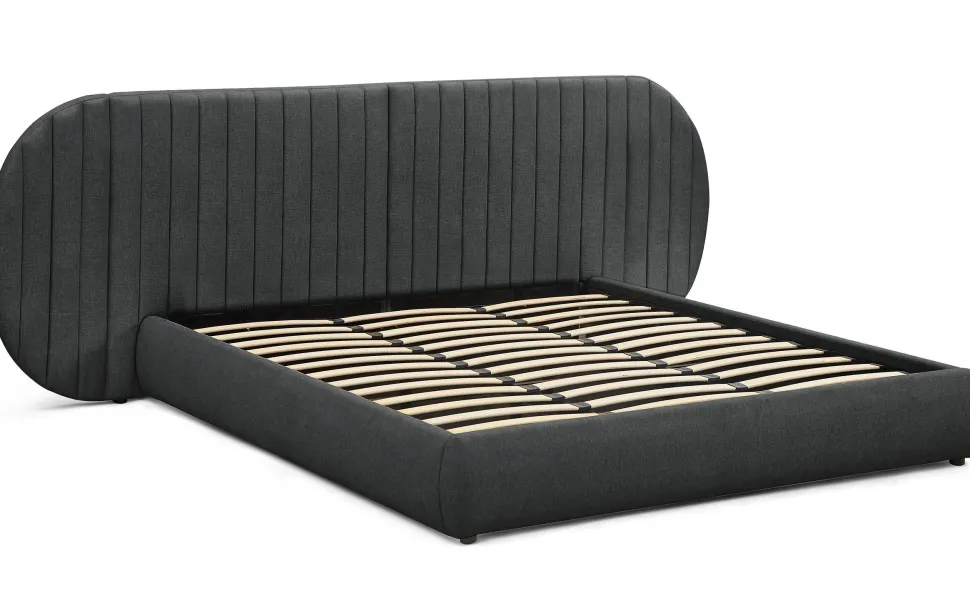 Lit-coffre complet avec tête de lit modulable Cocon 180x200cm Tissu Gris foncé