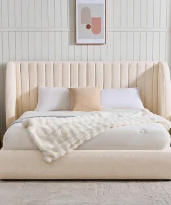Lit-coffre complet avec tête de lit modulable Cocon 160x200cm Tissu Beige