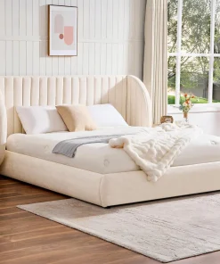 Lit-coffre complet avec tête de lit modulable Cocon 160x200cm Tissu Beige
