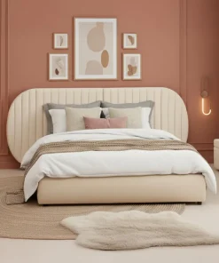 Lit-coffre complet avec tête de lit modulable Cocon 160x200cm Tissu Beige