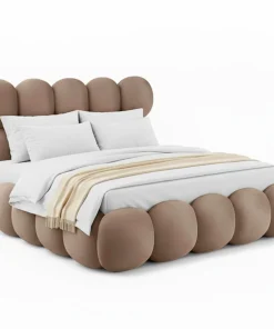 Lit-coffre design boule Bilbola avec sommier relevable 140x190cm Velours Taupe