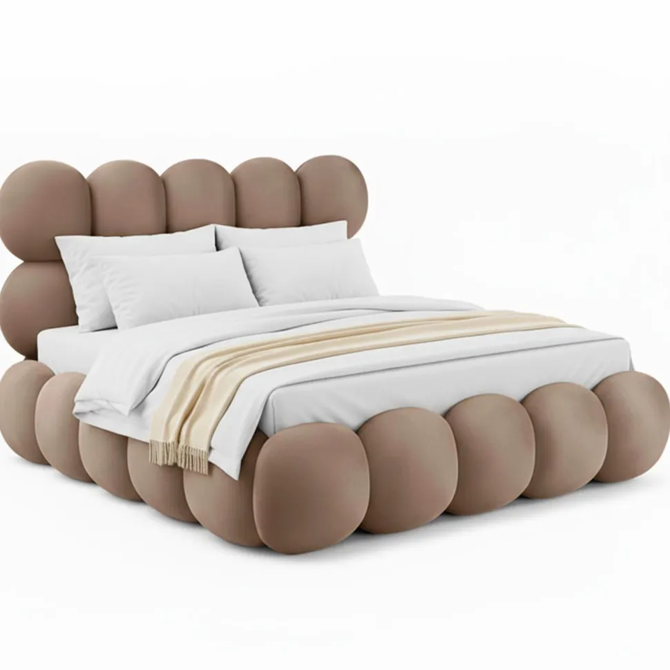 Lit-coffre design boule Bilbola avec sommier relevable 140x190cm Velours Taupe