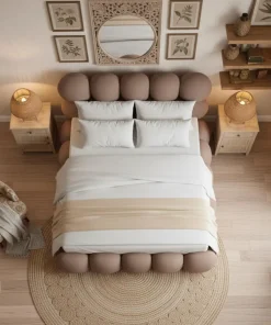 Lit-coffre design boule Bilbola avec sommier relevable 140x190cm Velours Taupe