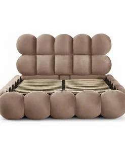 Lit-coffre design boule Bilbola avec sommier relevable 140x190cm Velours Taupe