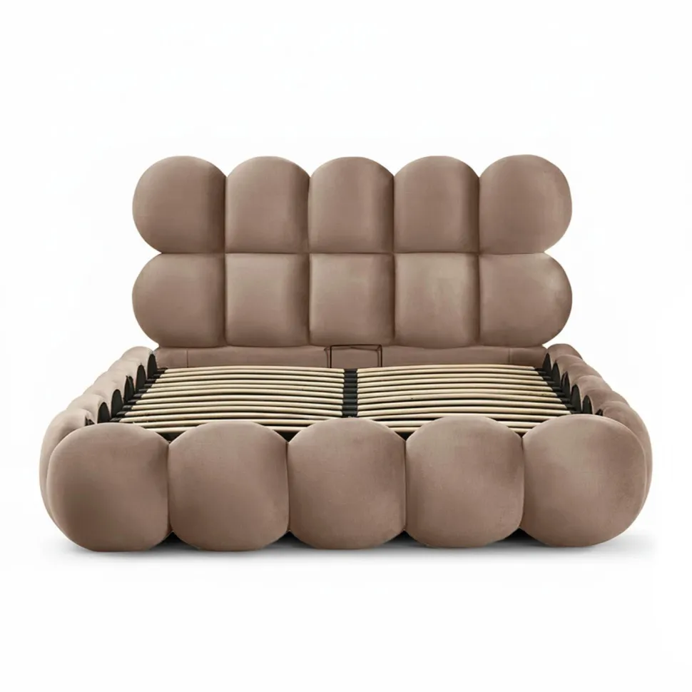 Lit-coffre design boule Bilbola avec sommier relevable 140x190cm Velours Taupe