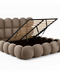 Lit-coffre design boule Bilbola avec sommier relevable 140x190cm Velours Taupe
