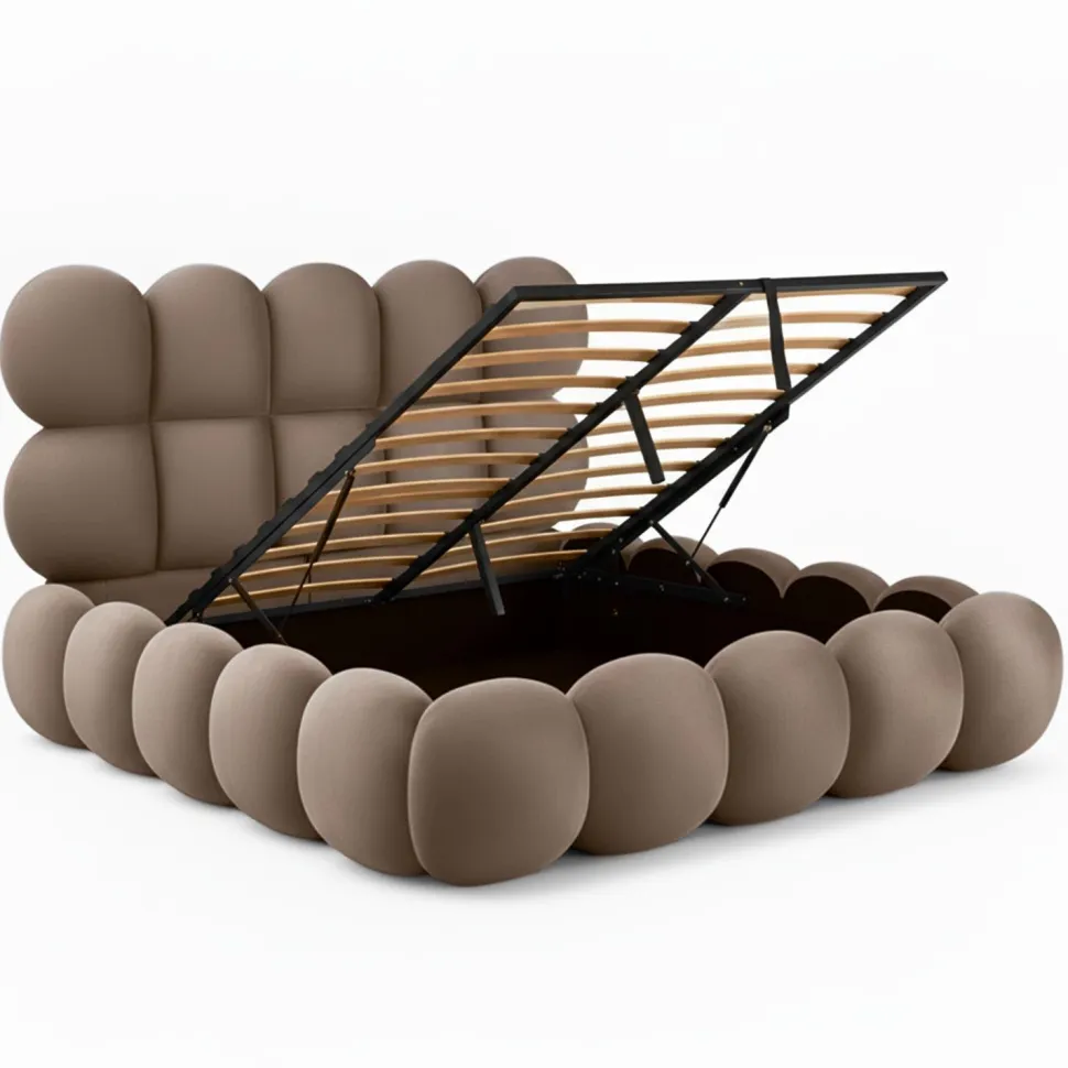 Lit-coffre design boule Bilbola avec sommier relevable 140x190cm Velours Taupe