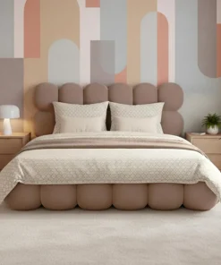Lit-coffre design boule Bilbola avec sommier relevable 180x200cm Velours Taupe