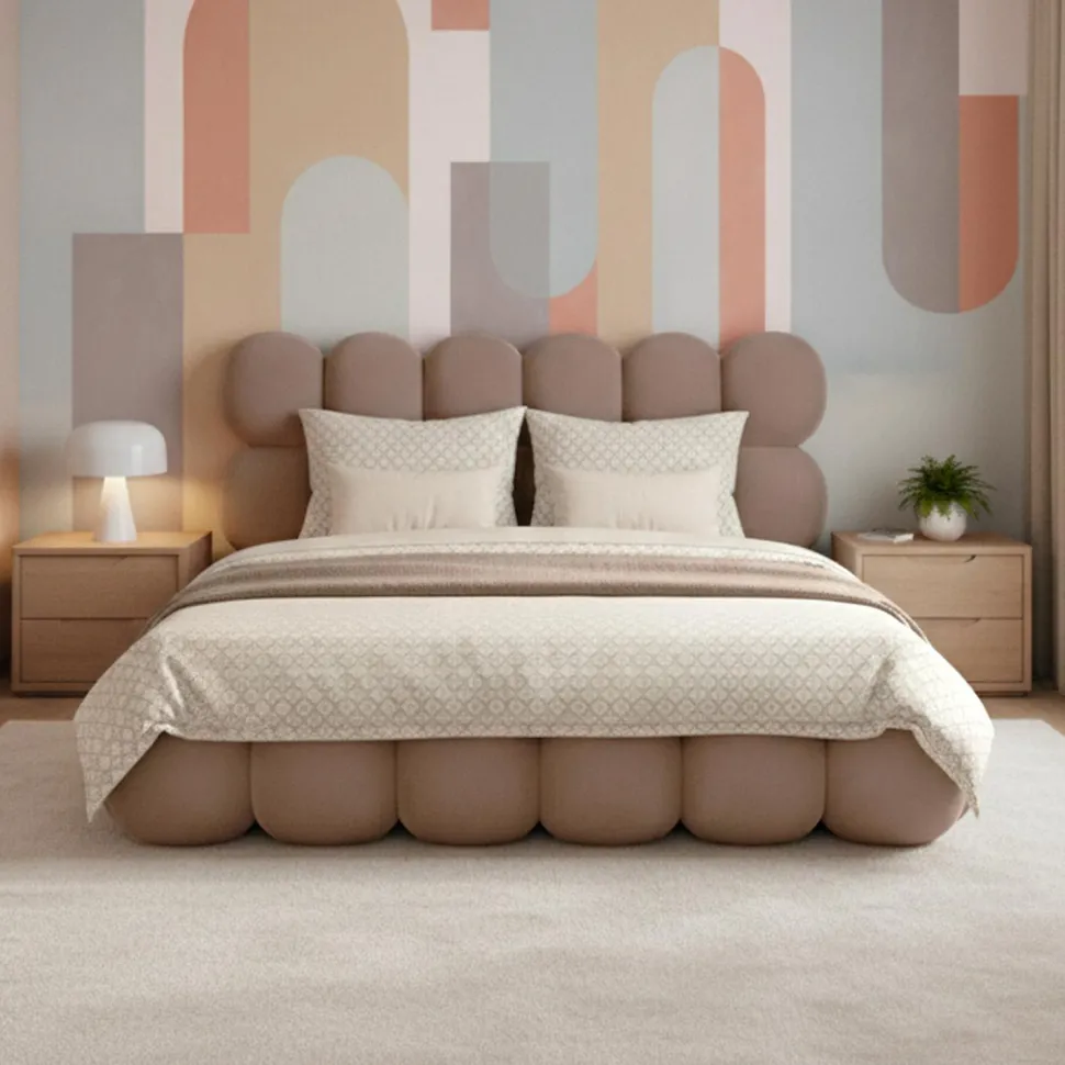 Lit-coffre design boule Bilbola avec sommier relevable 180x200cm Velours Taupe