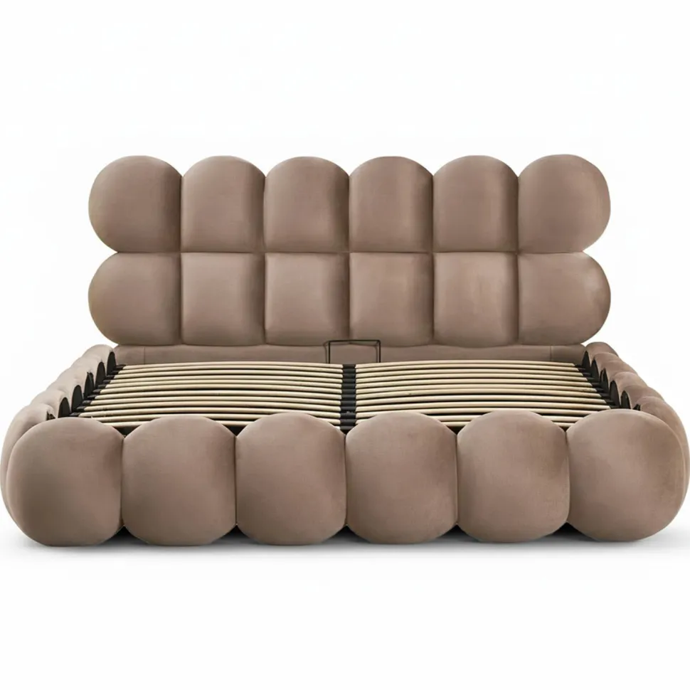 Lit-coffre design boule Bilbola avec sommier relevable 180x200cm Velours Taupe