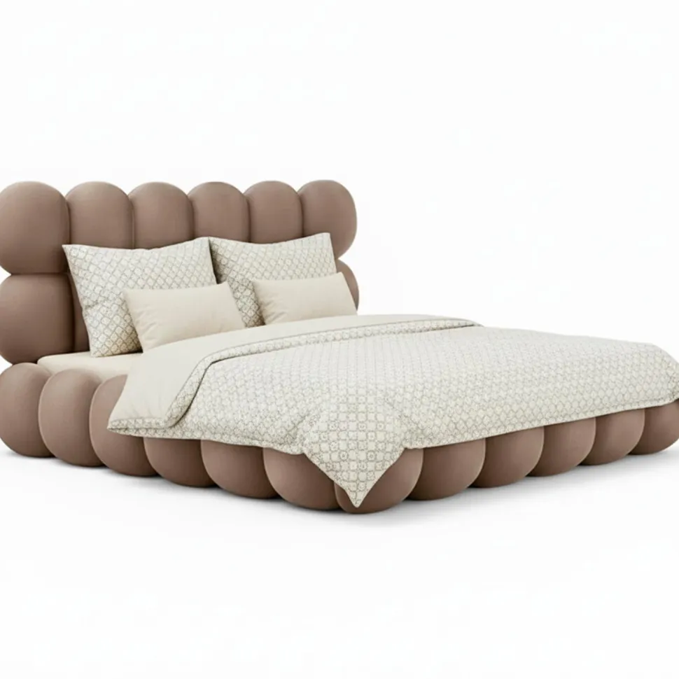 Lit-coffre design boule Bilbola avec sommier relevable 180x200cm Velours Taupe