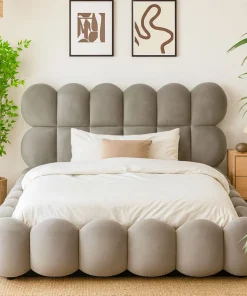 Lit-coffre design boule Bilbola avec sommier relevable 160x200cm Velours Gris