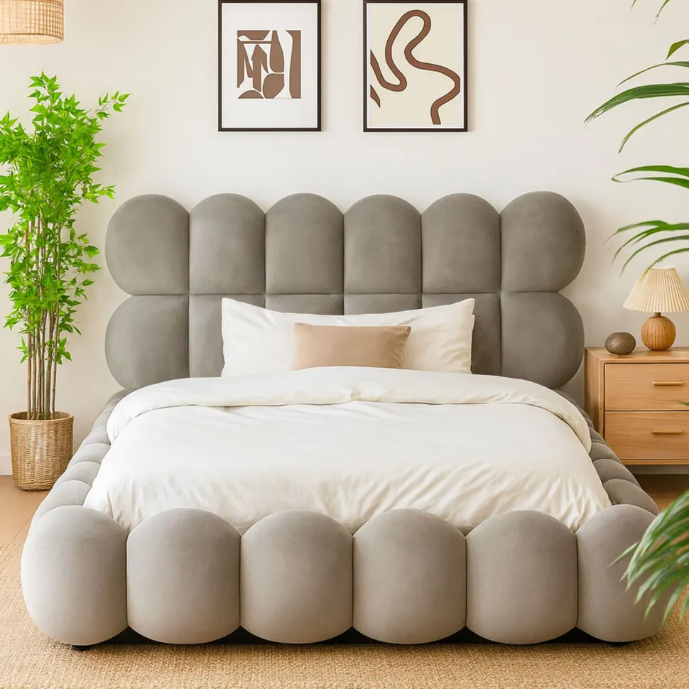 Lit-coffre design boule Bilbola avec sommier relevable 160x200cm Velours Gris
