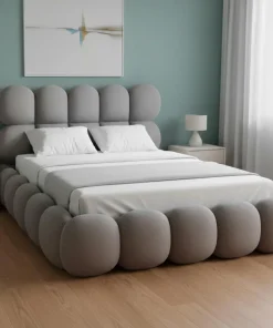 Lit-coffre design boule Bilbola avec sommier relevable 140x190cm Velours Gris