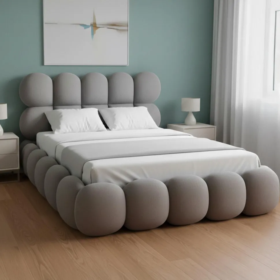 Lit-coffre design boule Bilbola avec sommier relevable 140x190cm Velours Gris