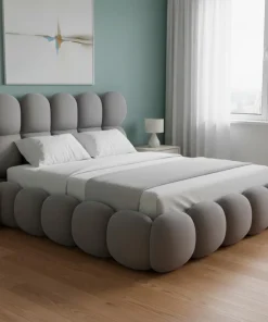 Lit-coffre design boule Bilbola avec sommier relevable 140x190cm Velours Gris