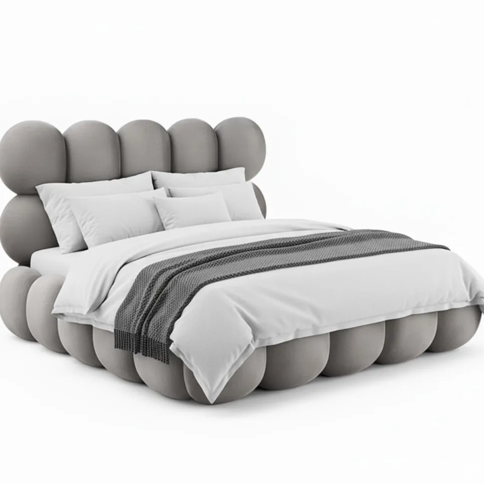 Lit-coffre design boule Bilbola avec sommier relevable 140x190cm Velours Gris