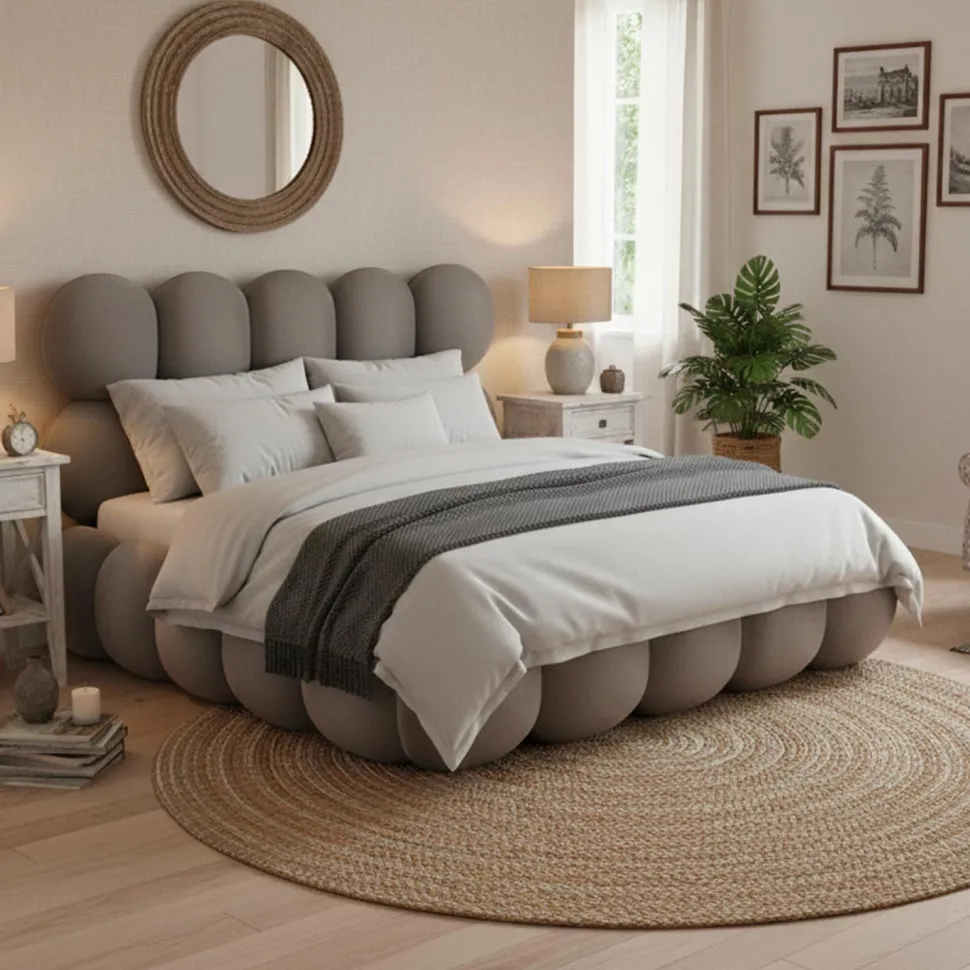 Lit-coffre design boule Bilbola avec sommier relevable 140x190cm Velours Gris