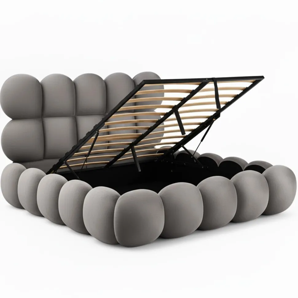 Lit-coffre design boule Bilbola avec sommier relevable 140x190cm Velours Gris