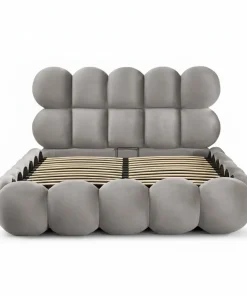 Lit-coffre design boule Bilbola avec sommier relevable 140x190cm Velours Gris