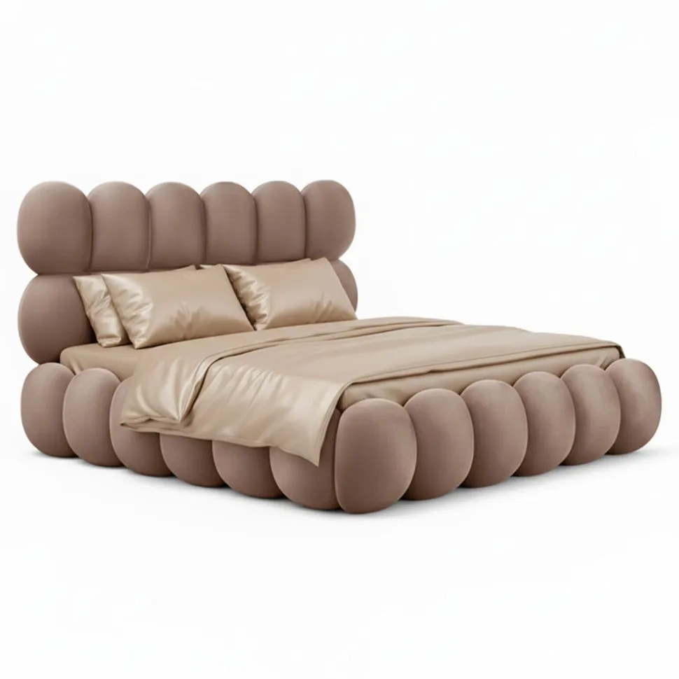 Lit-coffre design boule Bilbola avec sommier relevable 160x200cm Velours Taupe