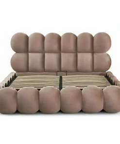 Lit-coffre design boule Bilbola avec sommier relevable 160x200cm Velours Taupe