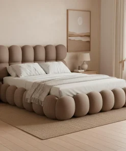 Lit-coffre design boule Bilbola avec sommier relevable 160x200cm Velours Taupe