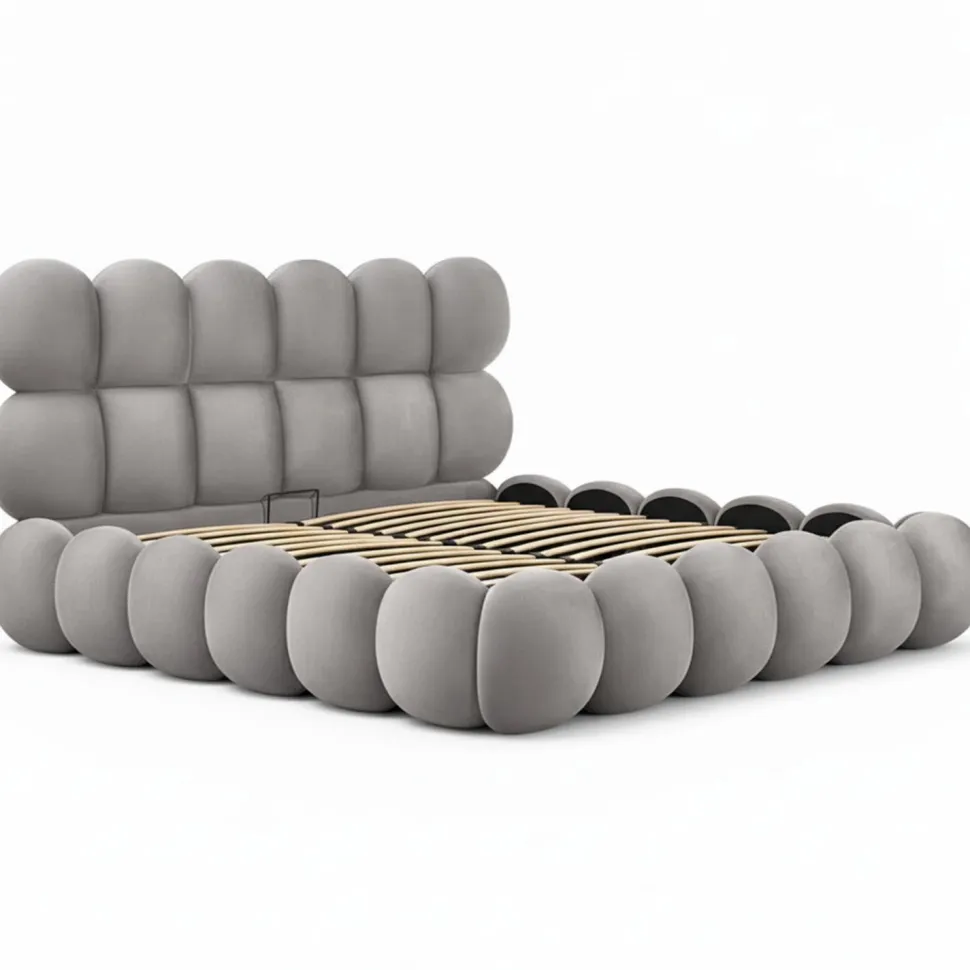 Lit-coffre design boule Bilbola avec sommier relevable 180x200cm Velours Gris