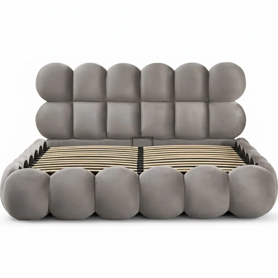 Lit-coffre design boule Bilbola avec sommier relevable 180x200cm Velours Gris