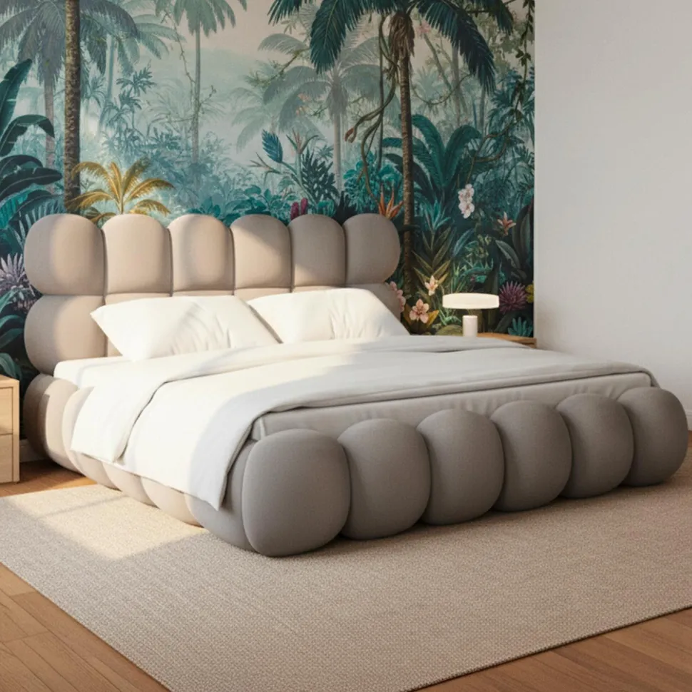Lit-coffre design boule Bilbola avec sommier relevable 180x200cm Velours Gris