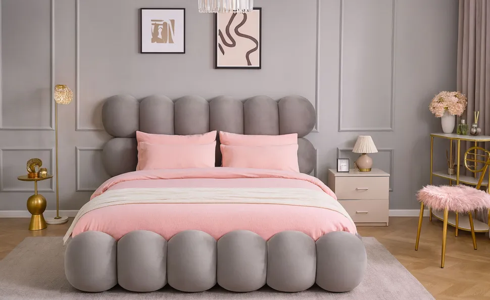 Lit-coffre design boule Bilbola avec sommier relevable 180x200cm Velours Gris